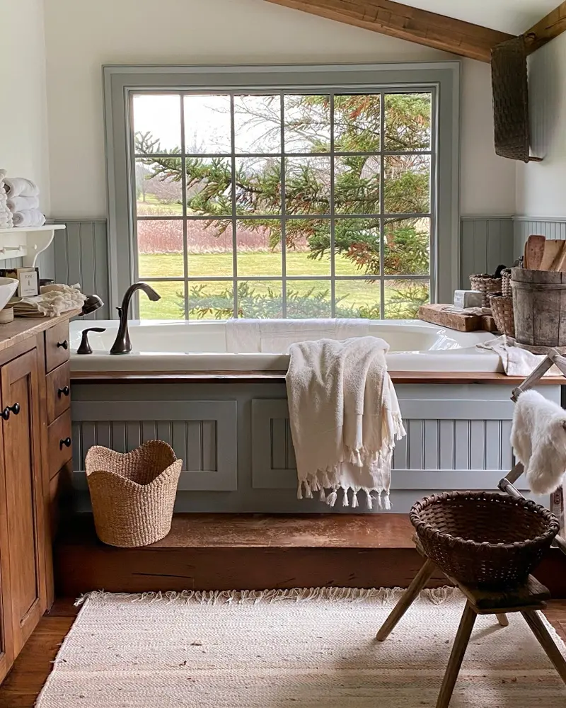 deco salle de bain campagne gris bois