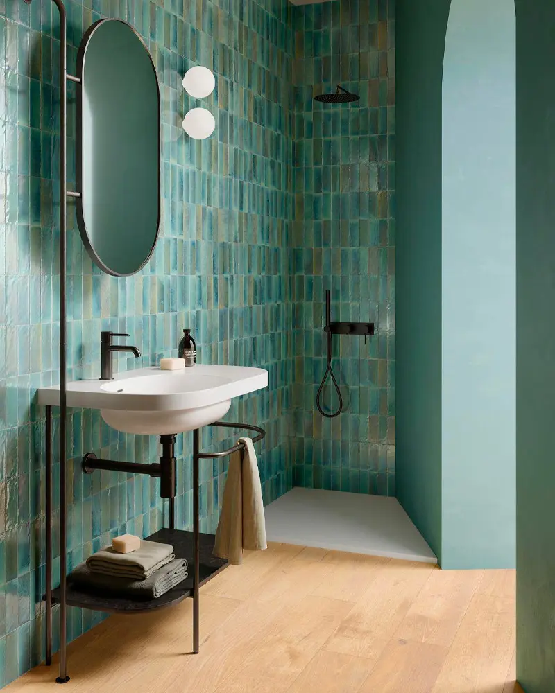deco salle de bain carrelage zellige metal noir
