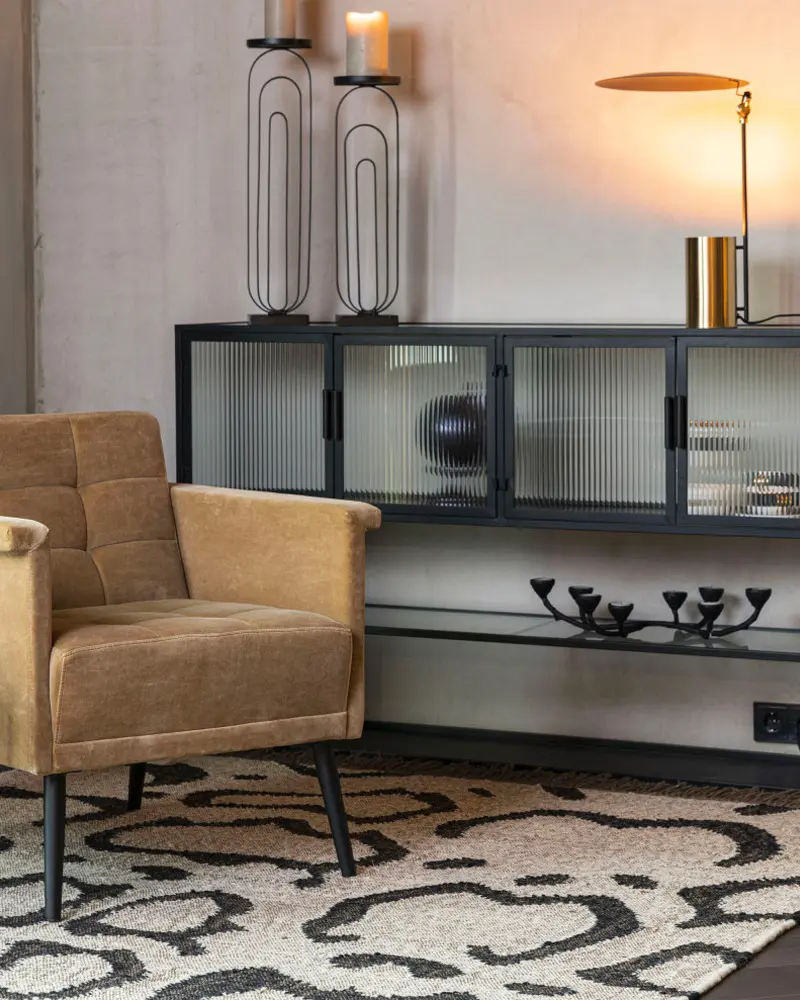 deco salon buffet verre strie