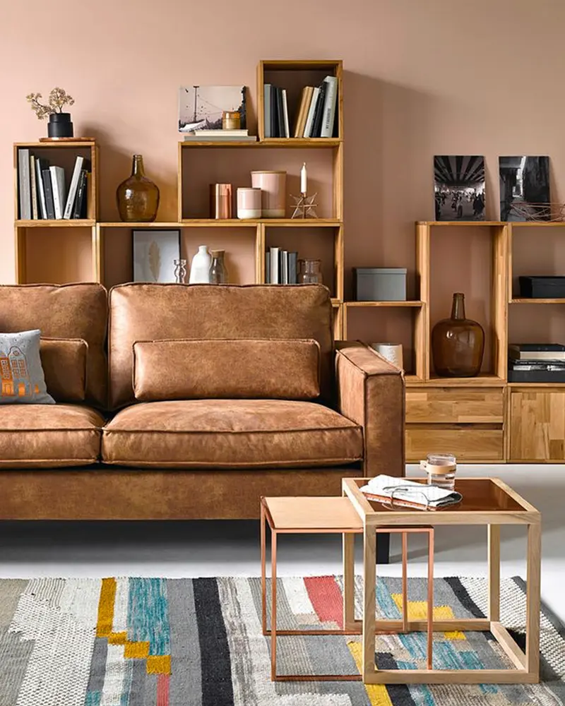 deco salon cuir bois