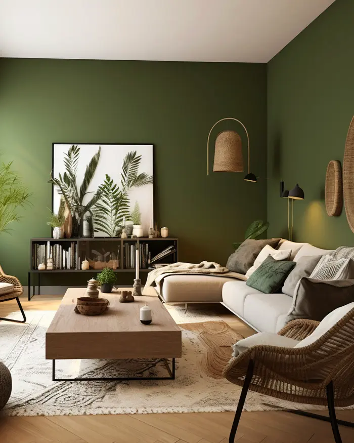 deco salon vert kaki