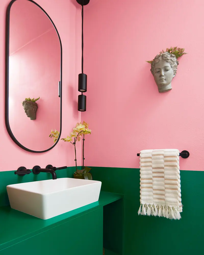 deco salle de bain rose vert