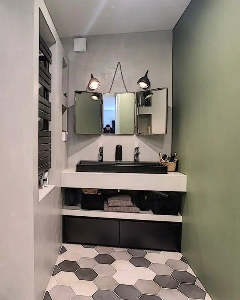 deco salle de bain vert beton