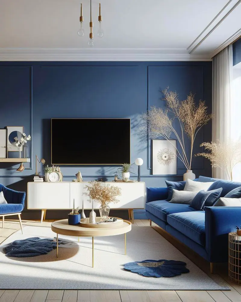 deco salon bleu blanc