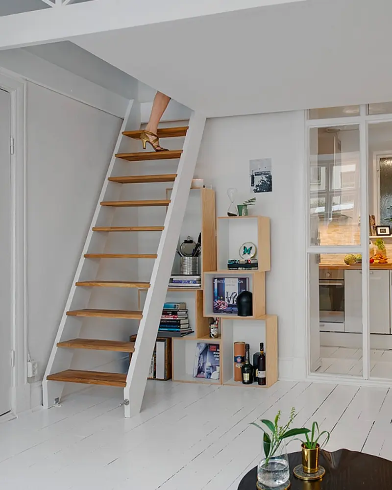 deco appartement recup noir blanc escalier