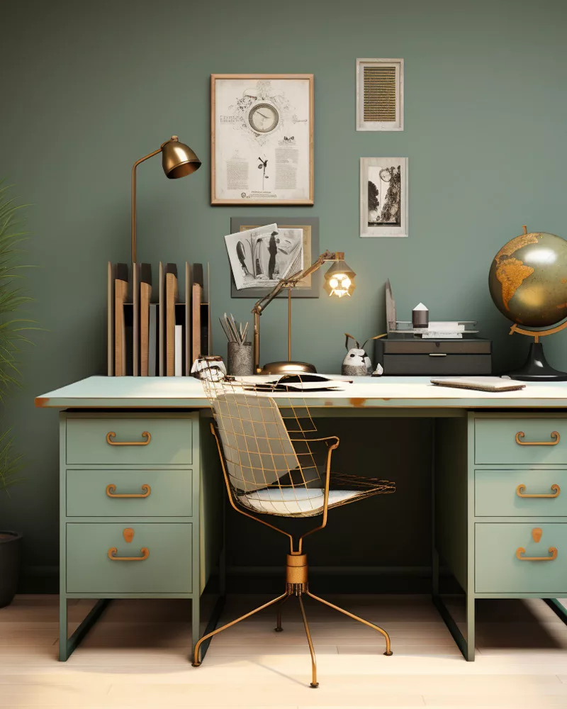 deco bureau vert sauge laiton