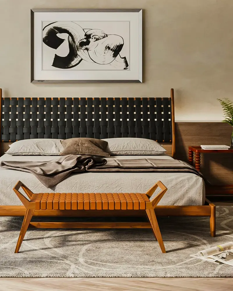 deco chambre cuir tete de lit tressee