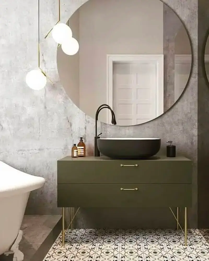deco salle de bain minimaliste vert dore