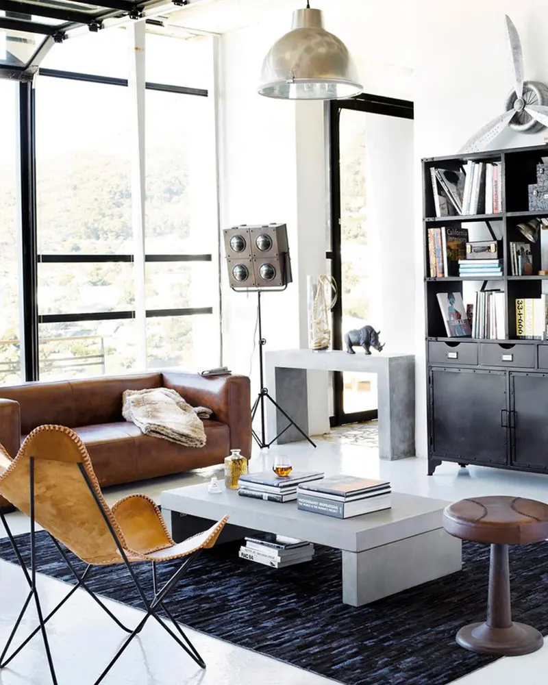 deco salon industriel cuir