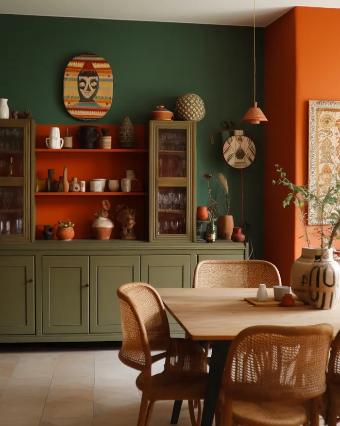deco vert kaki terracotta salle a manger