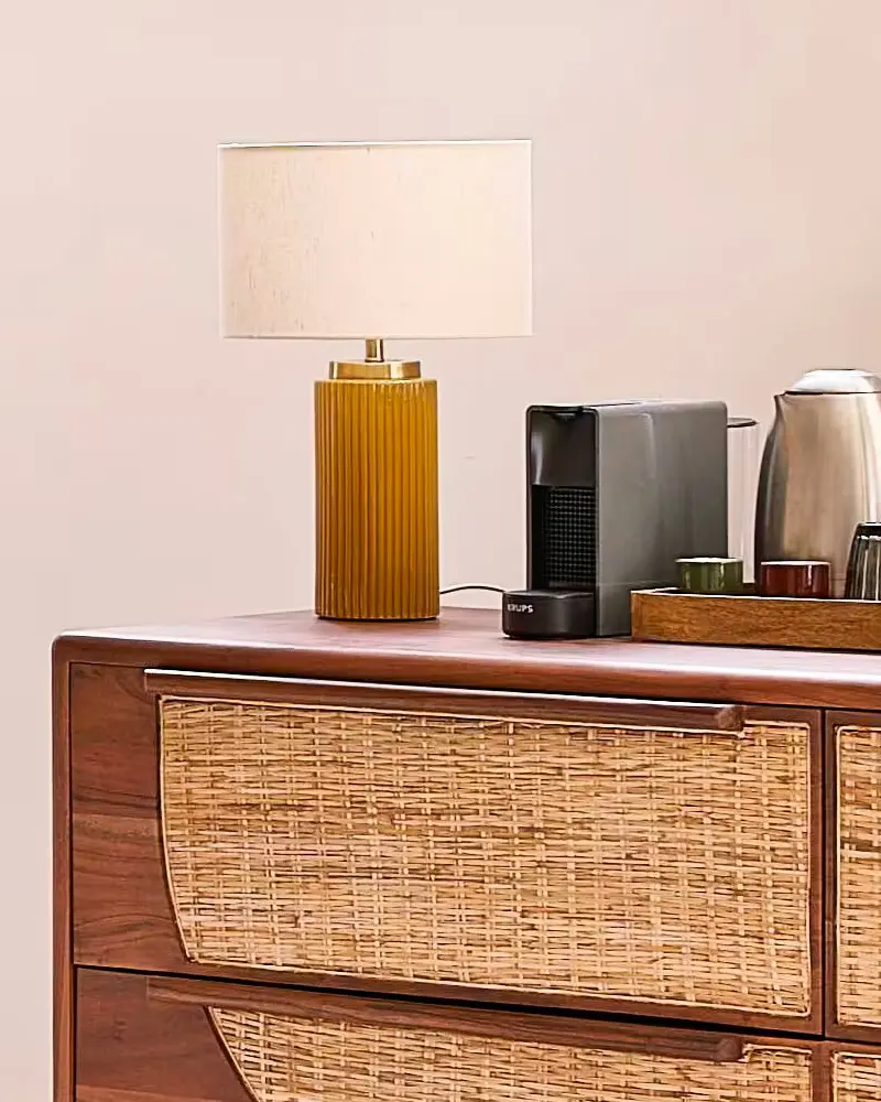 lampe ceramique jaune moutarde