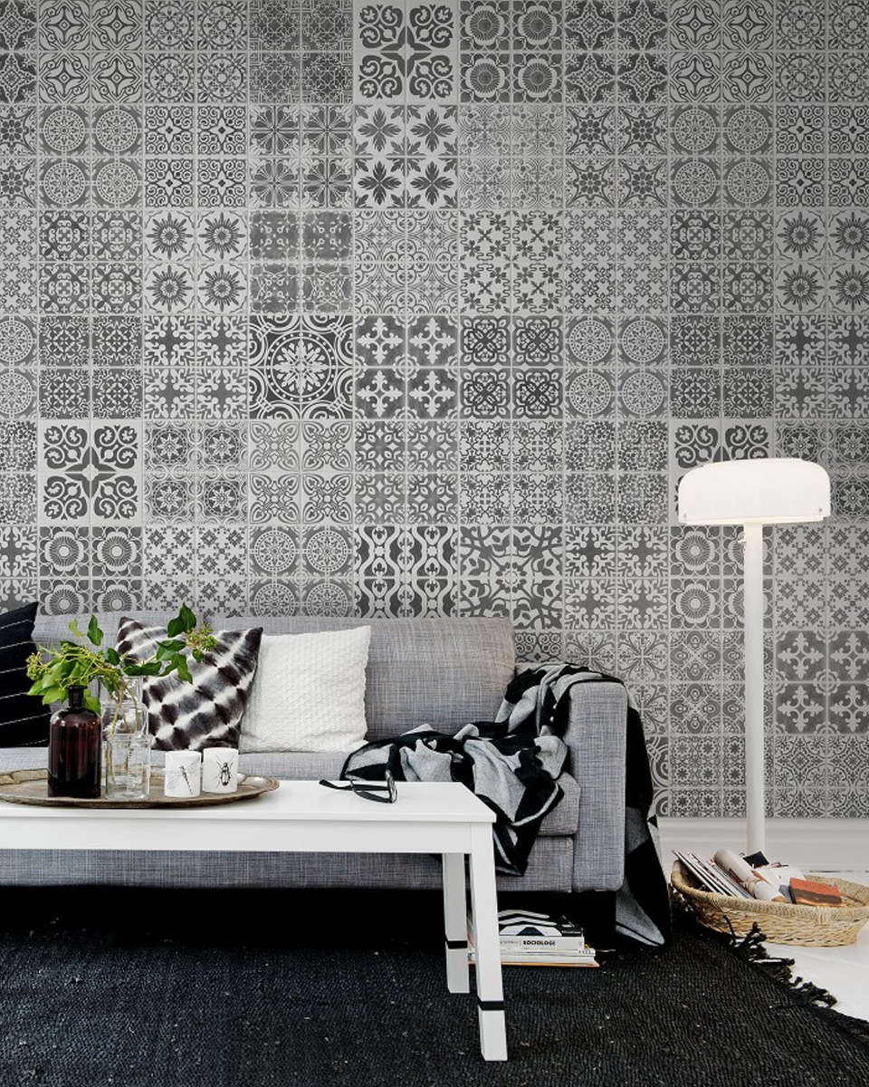 carreaux de ciment deco papier peint salon