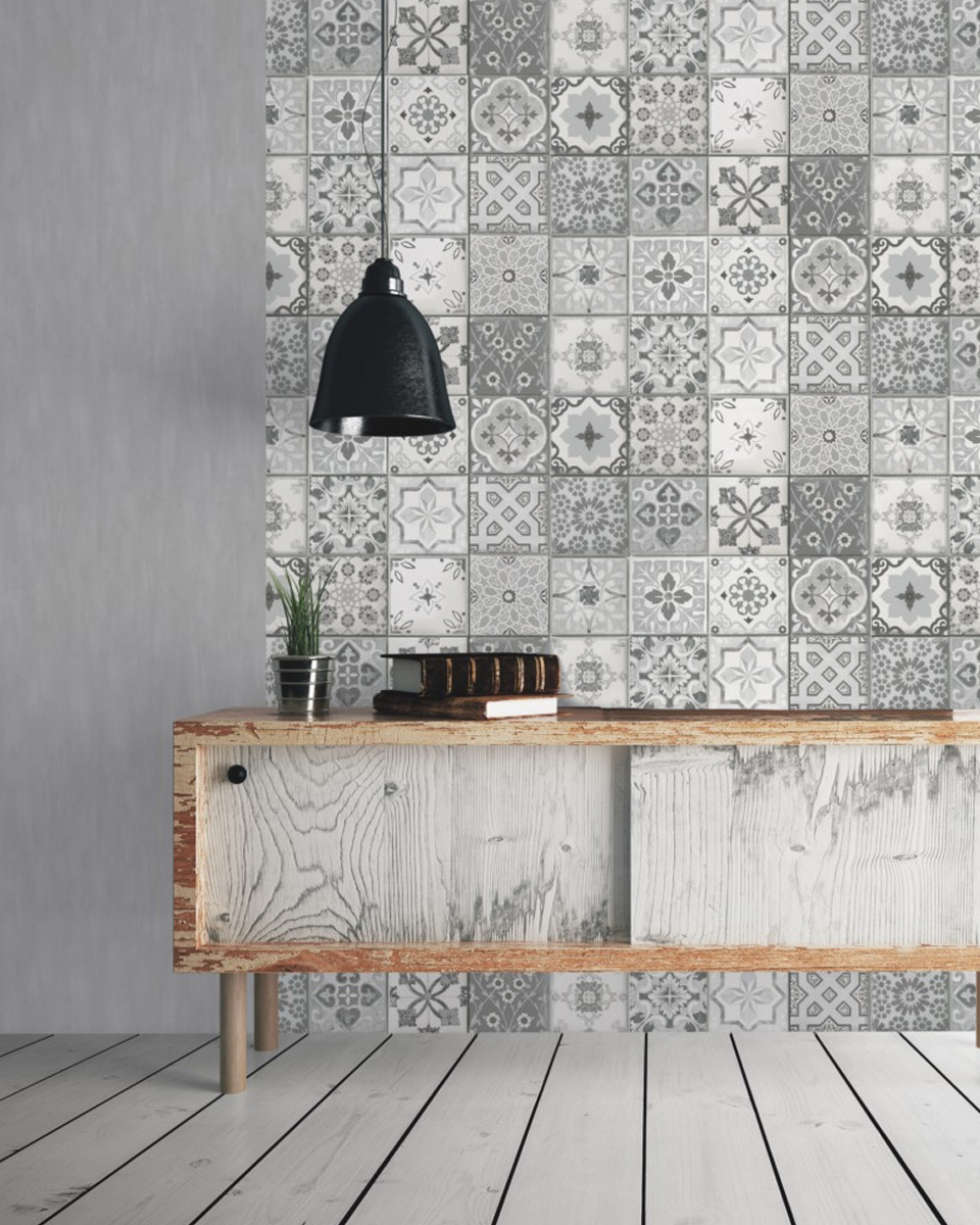 carreaux de ciment deco papier peint salon