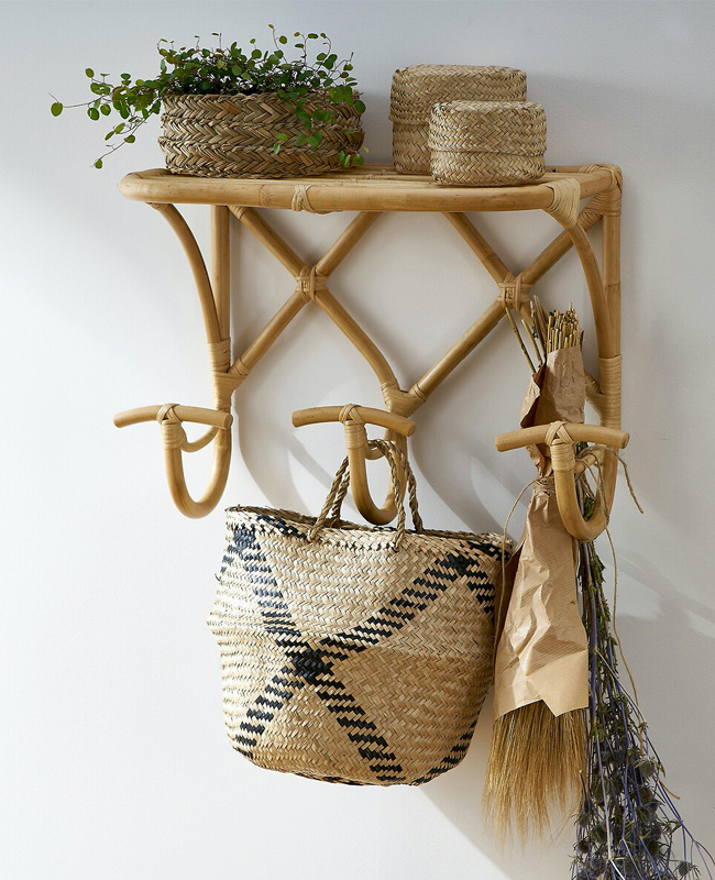 etagere porte manteau patere rotin