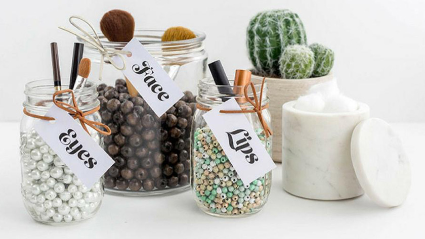rangement maquillage diy bocal perles